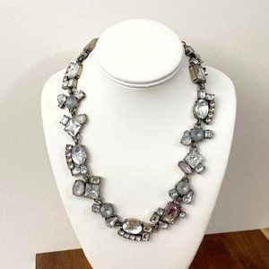 Loft Clear, Pink and Gray Rhinestone Chunky Statement Necklace 21"
